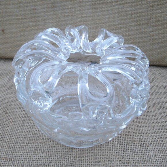 Vintage Art Glass Rose Bowl with Flower Frog - Picture 1 of 16